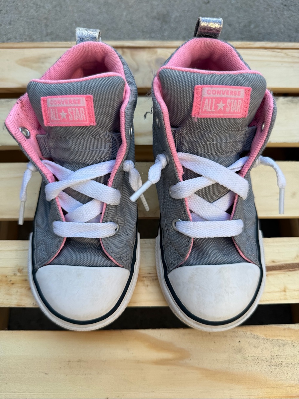 Converse Kids Grey and Pink High-Top Sneakers